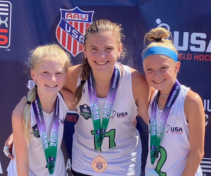 Cecelia Lewis (far right) with two AAU Junior Olympic Team teammates