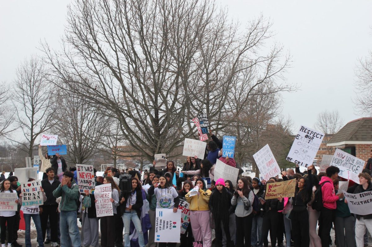 North Penn High School students lined Valley Forge Road at the school's front entrance for a student-led anti-ICE walkout.