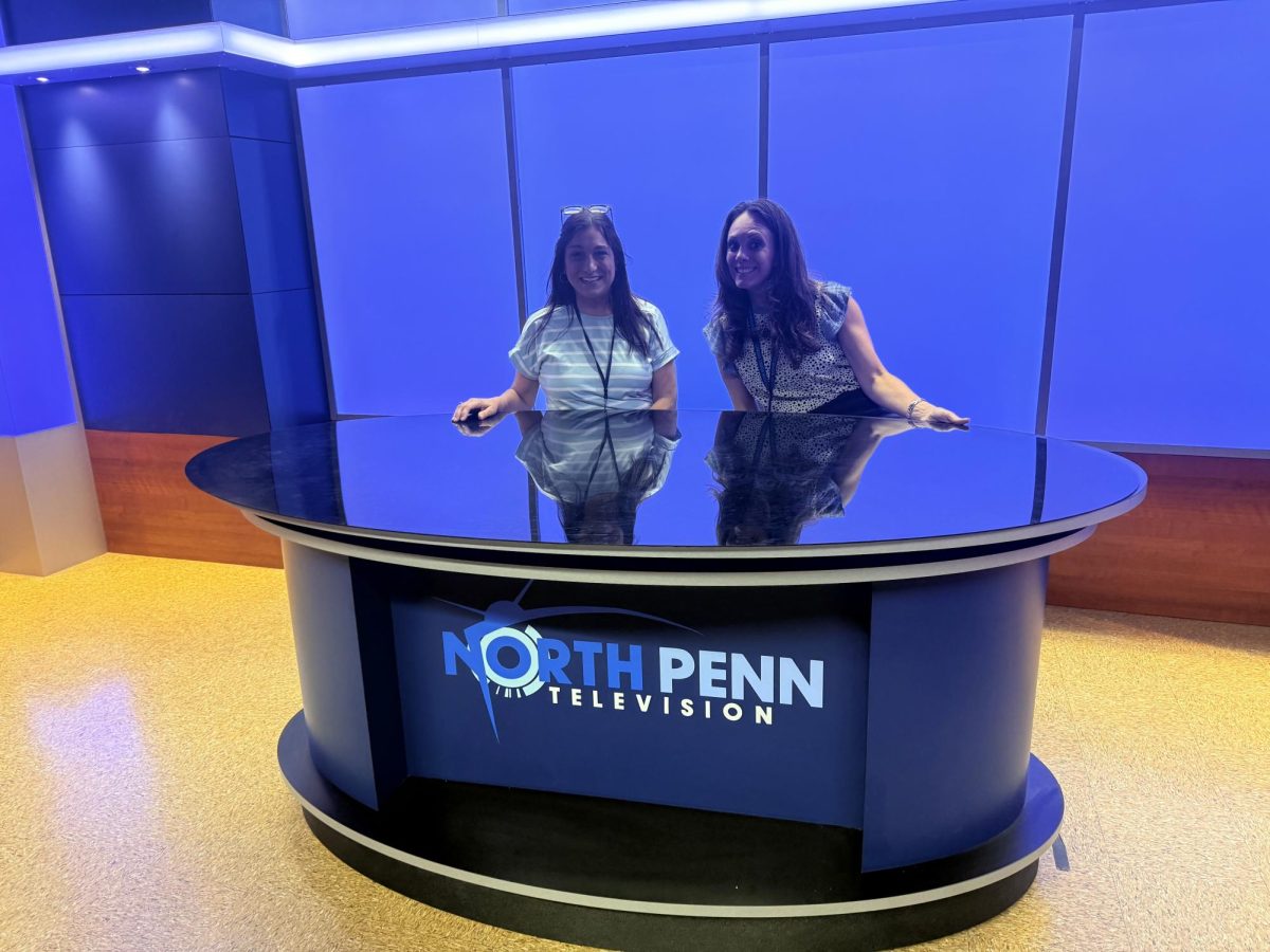 Mrs. Lindsay Smith and Mrs. Sherri Penna taking some time to hang out on the set of North Penn Television. 